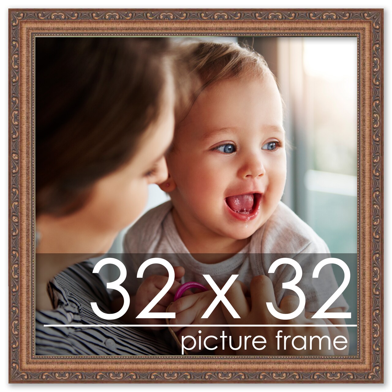 32x32 Antique Gold Bronze Wood Picture Frame - UV Acrylic, Foam Board Backing, Hanging Hardware